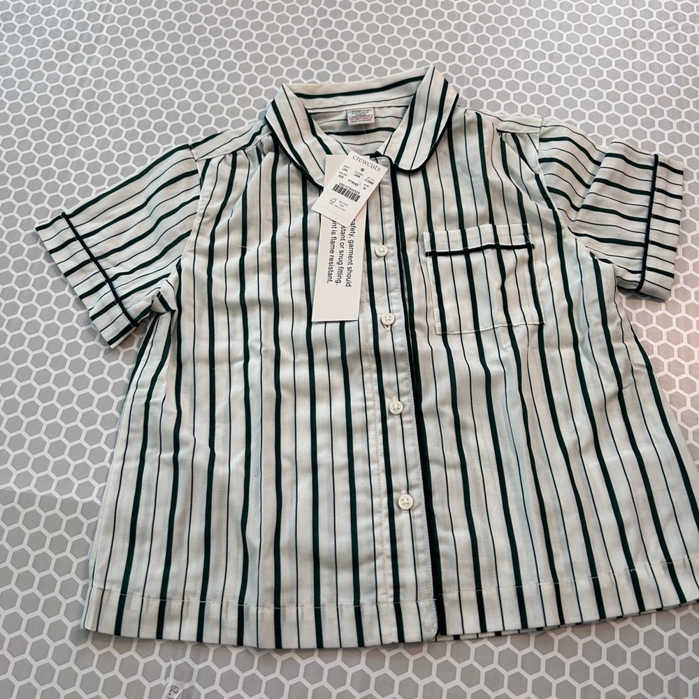 NWT J. Crew Kids Green and White Striped Pajama Set Size M (8-9) - Picture 2 of 8